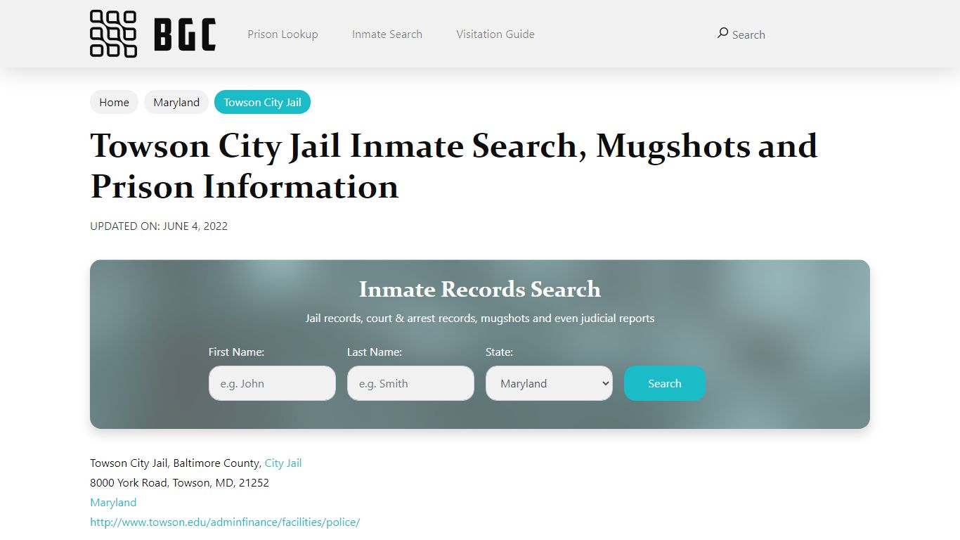 Towson City Jail Inmate Search, Mugshots, Visitation ...