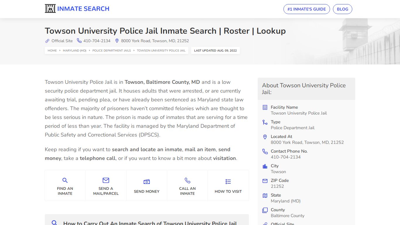 Towson University Police Jail Inmate Search | Roster | Lookup