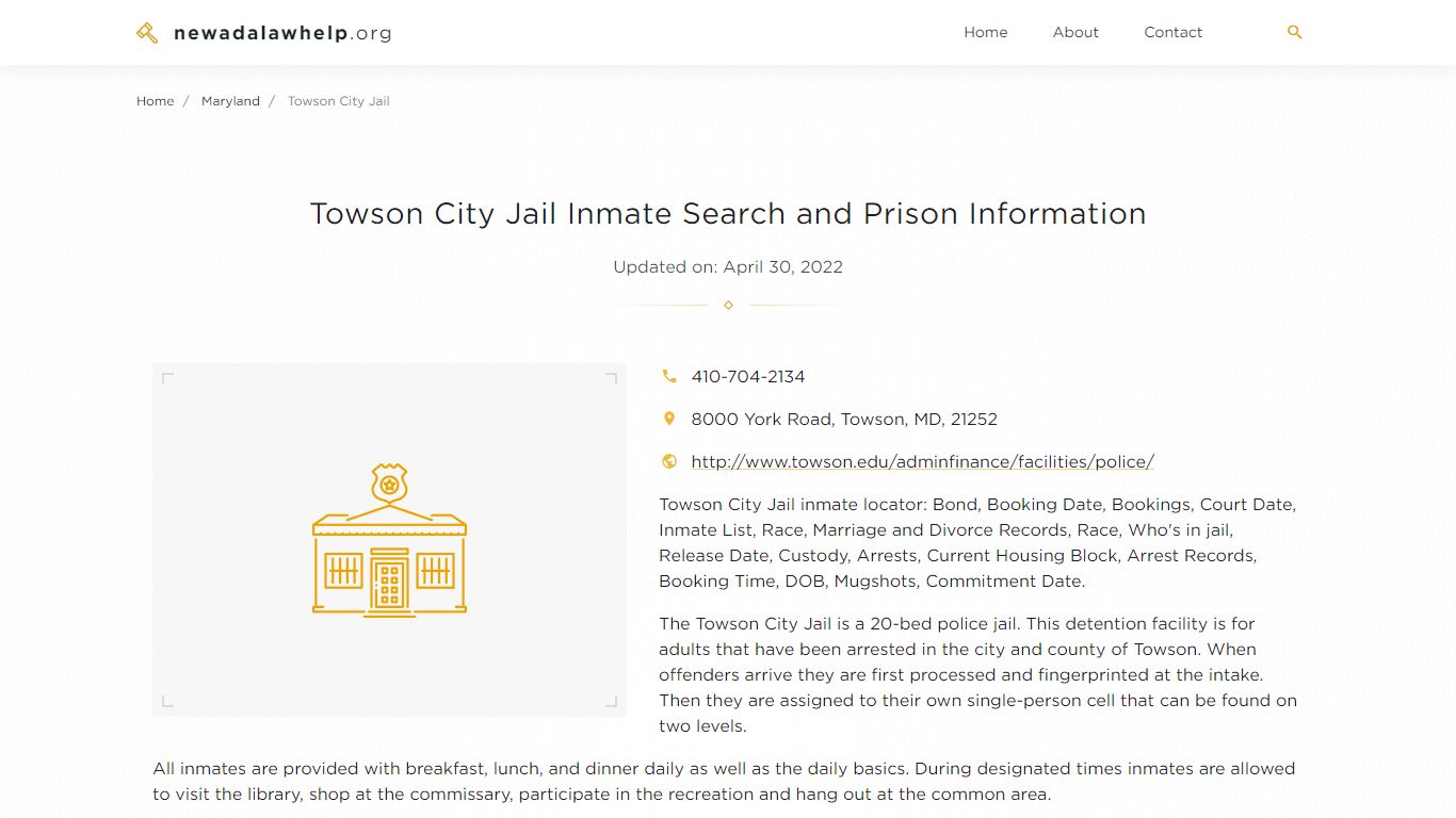 Towson City Jail Inmate Search, Visitation, Phone no ...