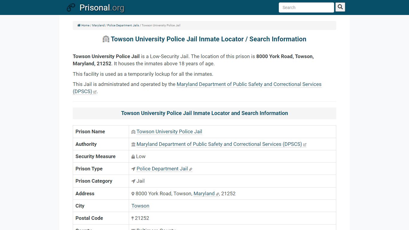 Towson University Police Jail-Inmate Locator/Search Info ...